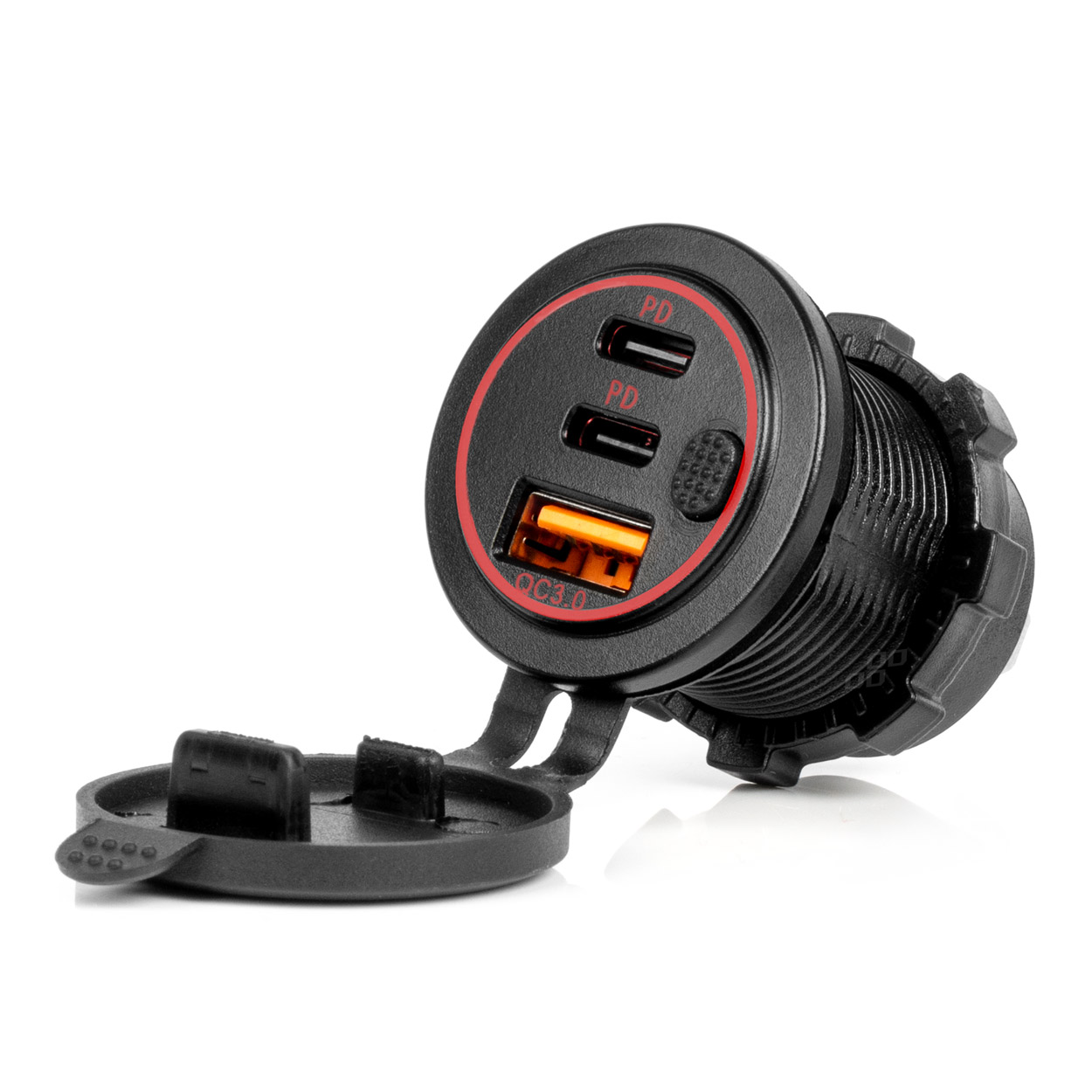 Kfz-ladegerät Mit Usb-anschlüssen, Wasserdicht, Mit Usb-schalter + 2x Usb-c Qc3.0 12v 24v Amio-04227