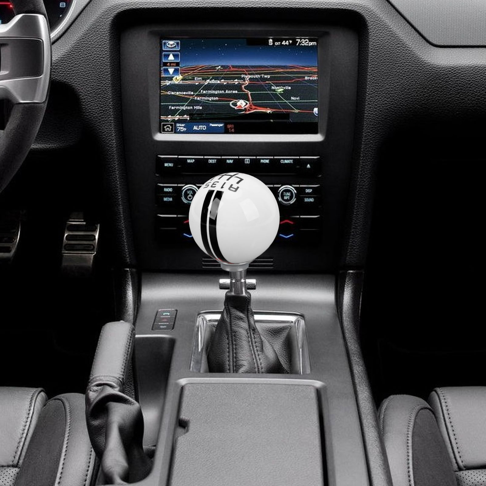 Shelby Gt500 Rennschaltknauf Für Manuelle Schaltung, Kugelförmig, 6-gang, Weiß/schwarzes Metall Mit 3 Adaptern (57x57x62mm)