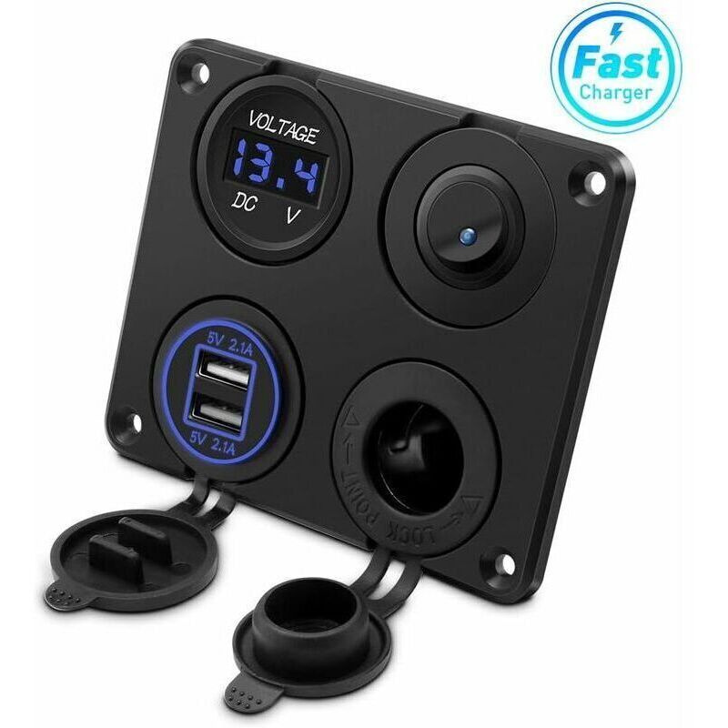 Zigarettenanzünderbuchse Fürs Auto Mit 2 Usb-anschlüssen (4,2 A), Led-spannungsanzeige, Ein-/ausschalter Und 12-v-gleichstrombuchse