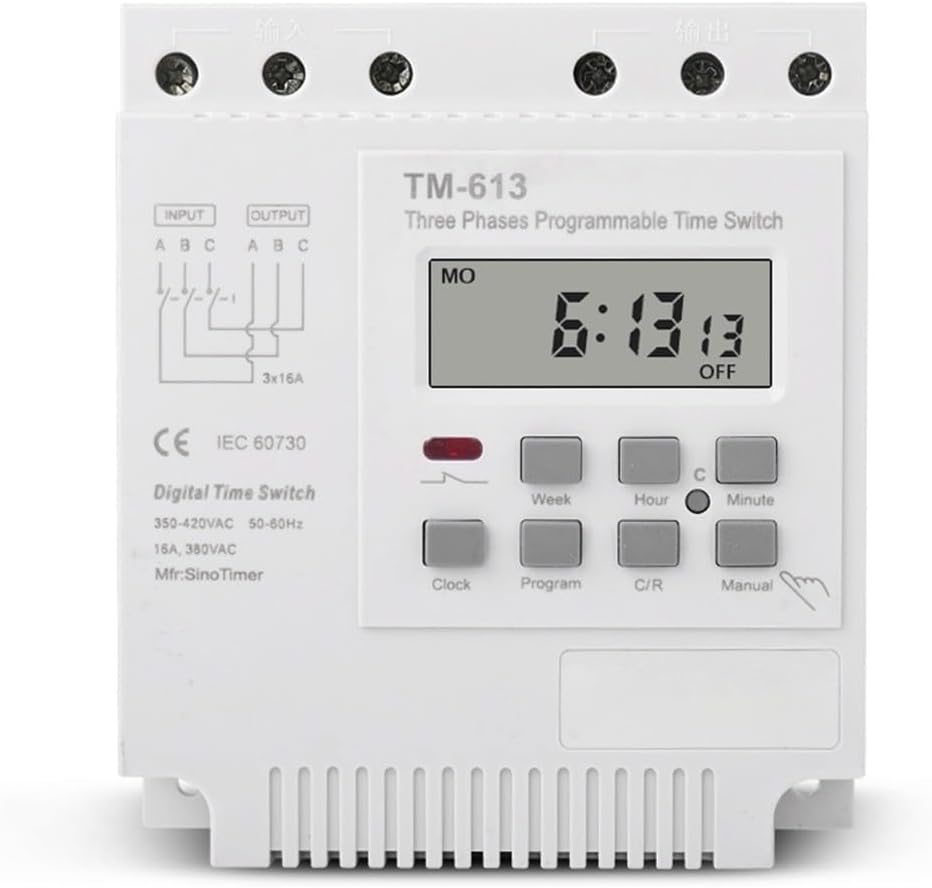 Programmierbares Zeitverzögerungsrelais, Tm-163 Zeitverzögerungsschalter Leistungssteuerung Speicher Aus Programmierbar Wöchentlich Digital Dreiphasig 380v Maximale Zeiteinstellung 168 Stunden Ausgang
