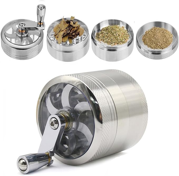 Kräutermühle, 61 Mm Zinkmühle In 4 Teilen Mit Griff, Pollenmühle, Gewürzmühle Mit Doppelkammer Und Pollenauffangbehälter (silber)