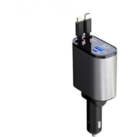 60-w-autoladegerät Mit Einziehbarem Kabel, 4-in-1-handyladegerät, Schnellladekabel Und 2-port-usb-kfz-adapter, Kompatibel Mit Iphone 15/ipad, Galaxy/google/huawei