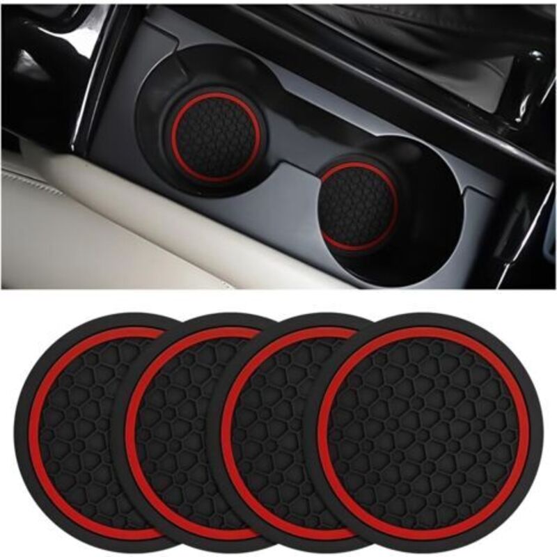 Rutschfeste Untersetzer Für Autobecherhalter – 4er-set, 7 Cm Durchmesser, Schwarz Mit Rotem Kreis, Staubdicht