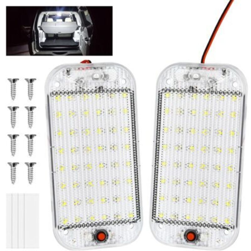 12v Led-innenraumleuchte – 2 Stück, 48 Leds, 10w, 800lm, Kaltweiß, Mit Integriertem Schalter Für Pkw, Lkw, Wohnmobil, Boot Und Transporter