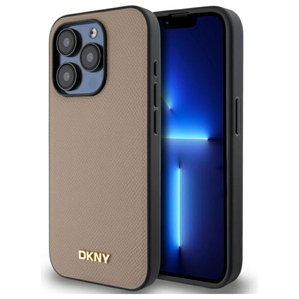 Dkny Dkhmp15lpghlme Iphone 15 Pro 6,1" Beige/beige Hartschalen-schutzhülle Aus Genarbtem Metall Mit Logo Und Magsafe-anschluss