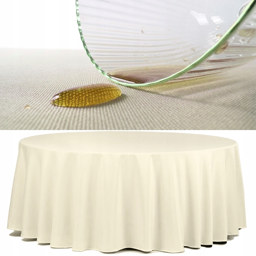 Fleckenabweisende, Beige, Glatte Tischdecke Für Einen Runden Tisch, 320 Cm, Polyester, 180 G