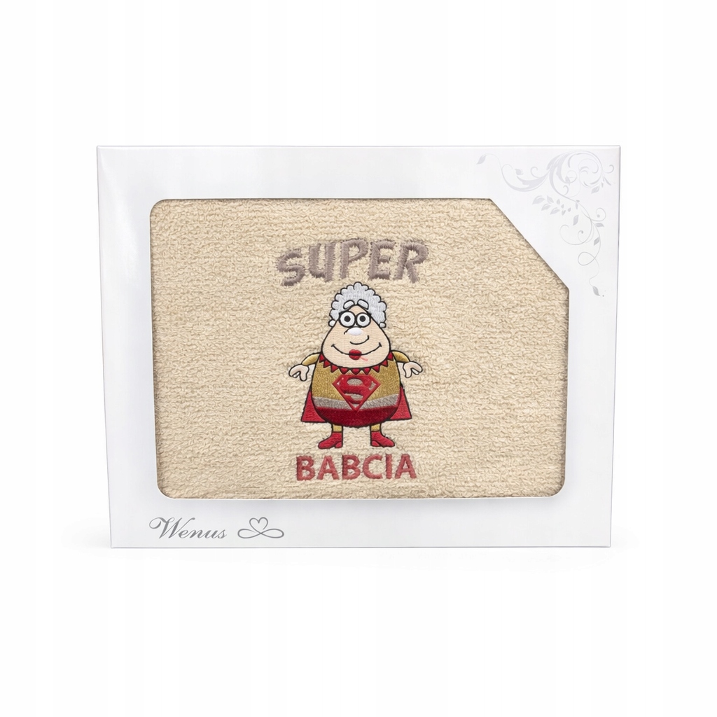 Handtuch Mit Stickerei „super Oma“, 70 X 140 Cm, Beige