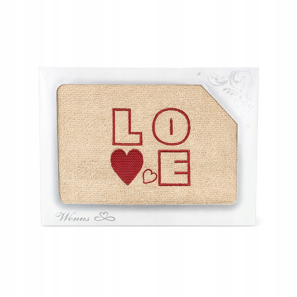 Beigefarbenes Baumwollhandtuch Mit „love“-stickerei, Tolle Geschenkidee