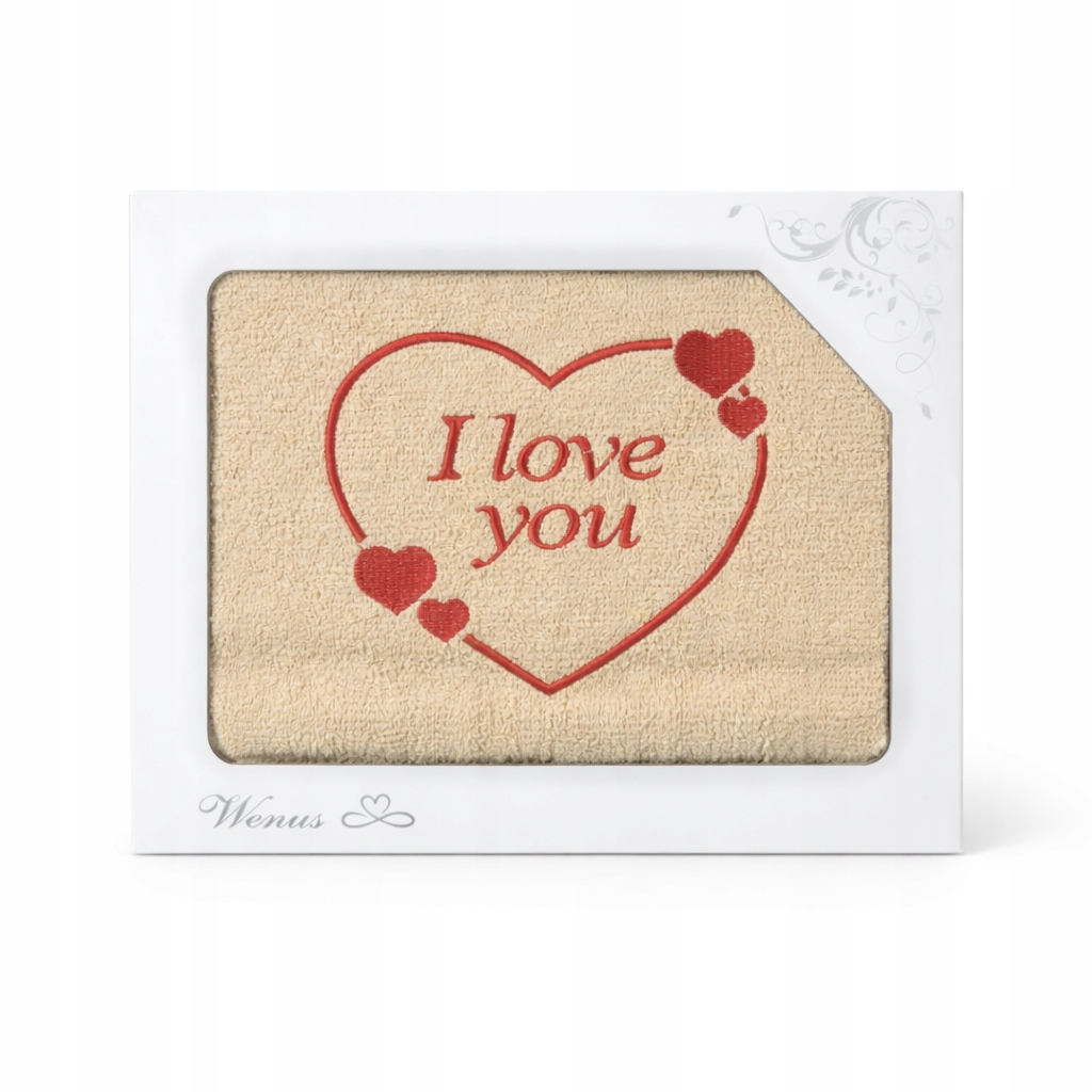 Beigefarbenes, Saugfähiges Baumwollhandtuch Mit Der Aufschrift „ich Liebe Dich“.