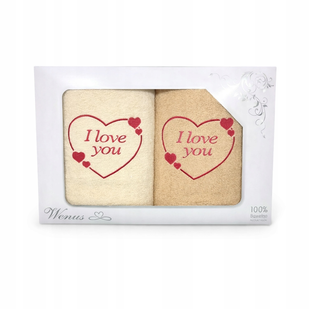 Handtuchset Mit „ich Liebe Dich“-stickerei, 50 X 100 Cm, Ecru, Beige