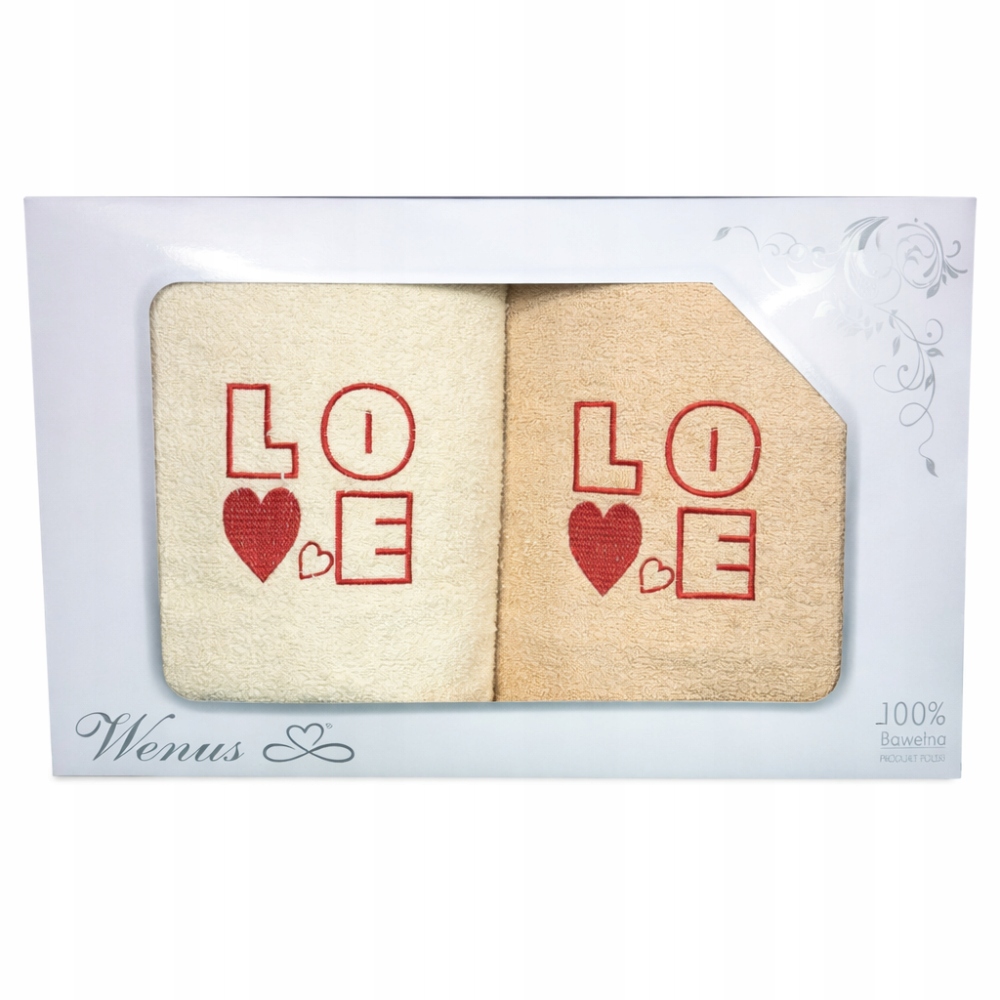 Handtuchset Mit „love“-stickerei, 70 X 140 Cm, Ecru, Beige