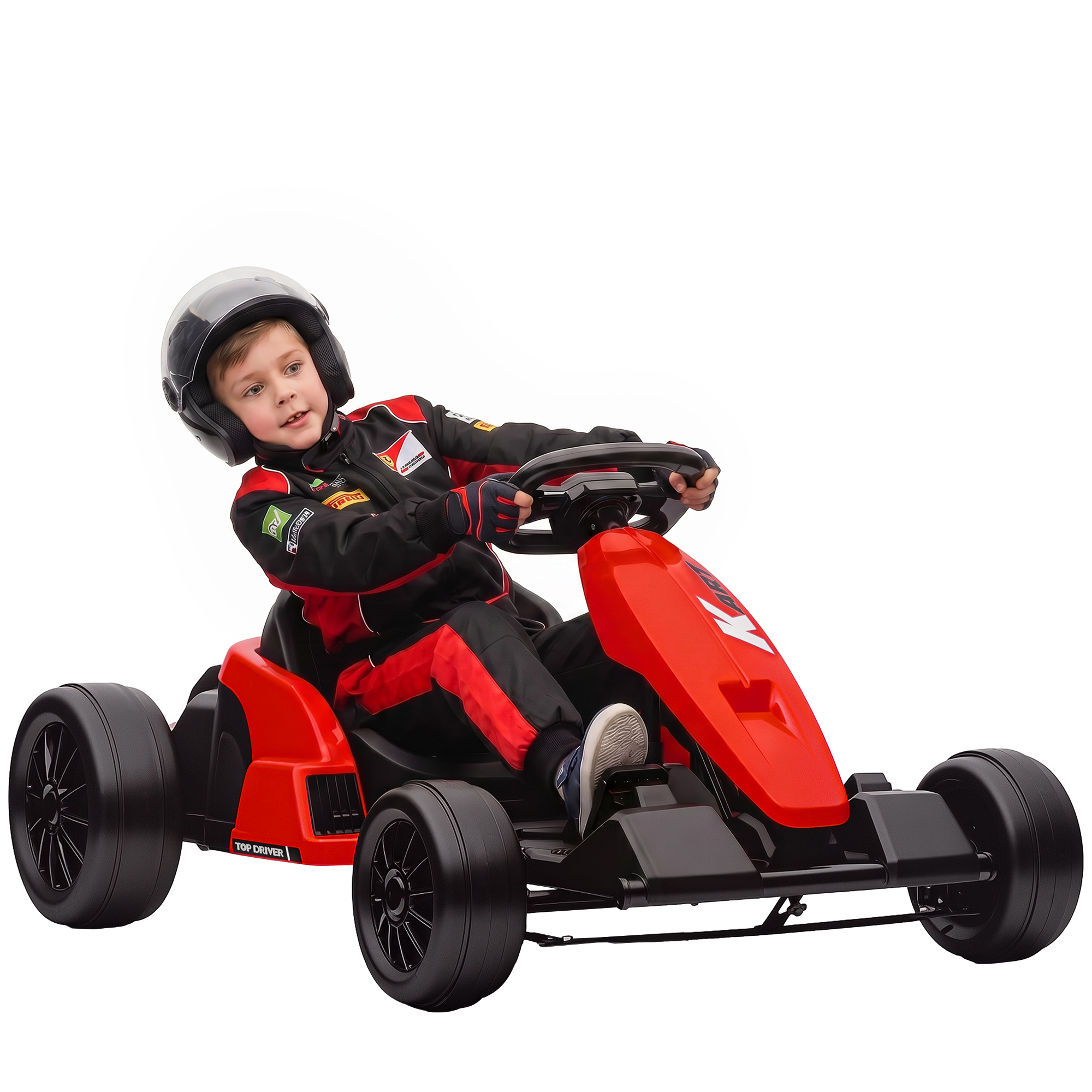 24v Elektrisches Go-kart, Drift-modus, Verstellbarer Sitz, 5-punkt-sicherheitsgurt, Musikfunktion, 6-12 Jahre Rot