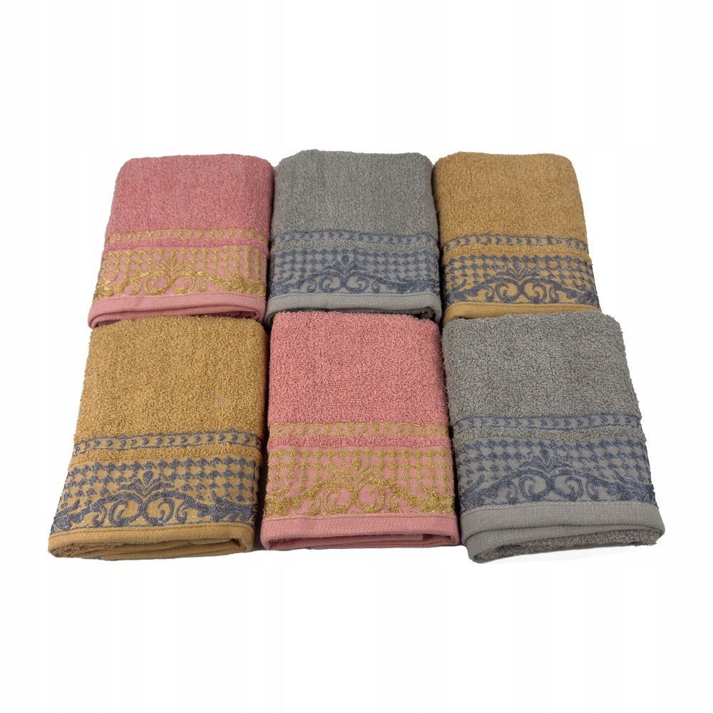 Jacaria Handtuchset – Muster 6b, Grau, Rosa, Beige, 70 X 140 Cm, 6-teilig
