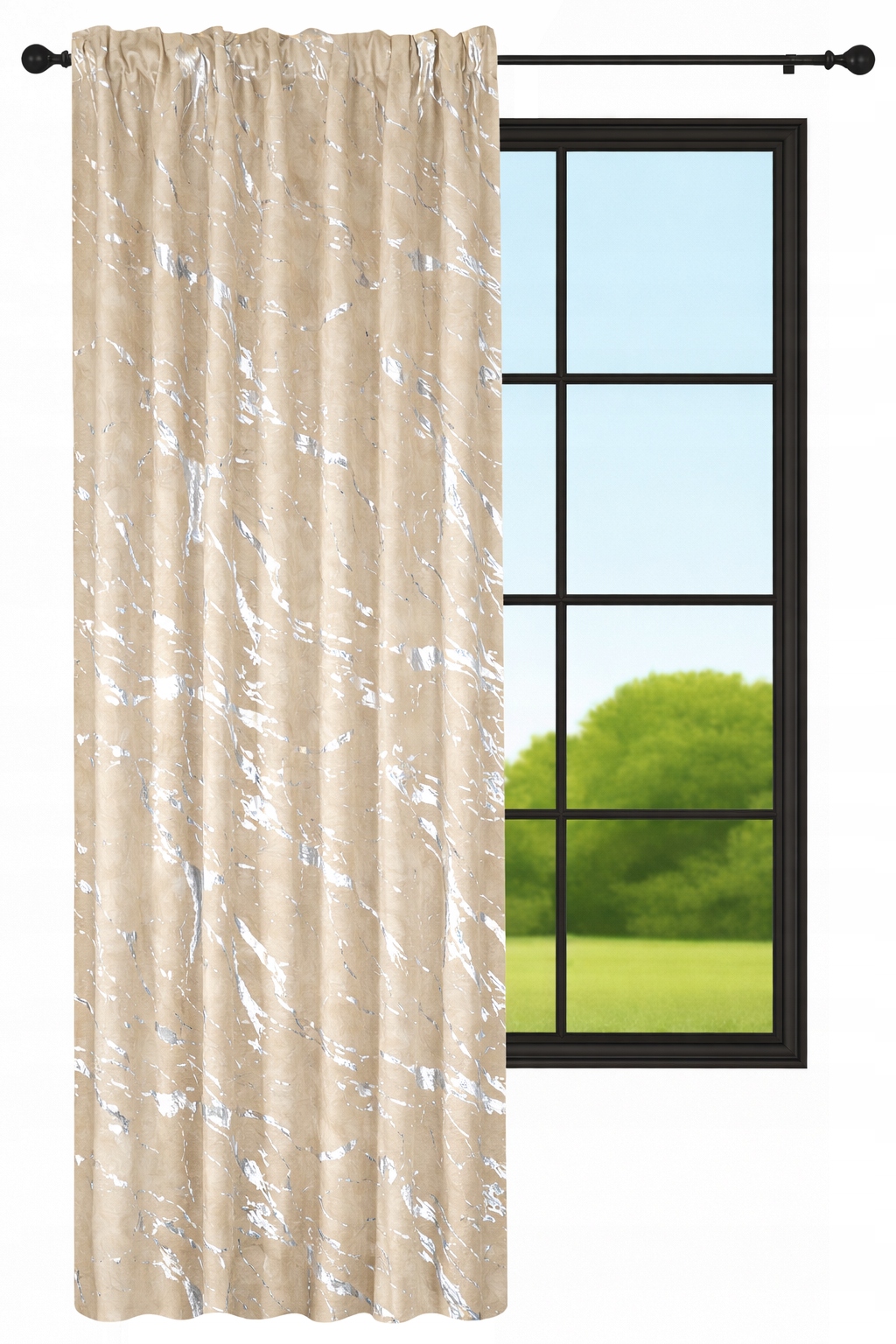 Samtvorhang 140x230 Marmor Mit Silber Auf Einem Froschband Wave Beige