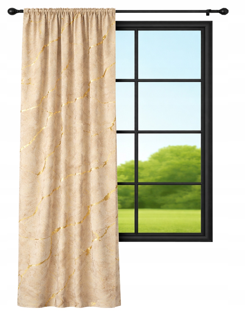 Samtvorhang 140x230 Marmor Beige Mit Goldmuster