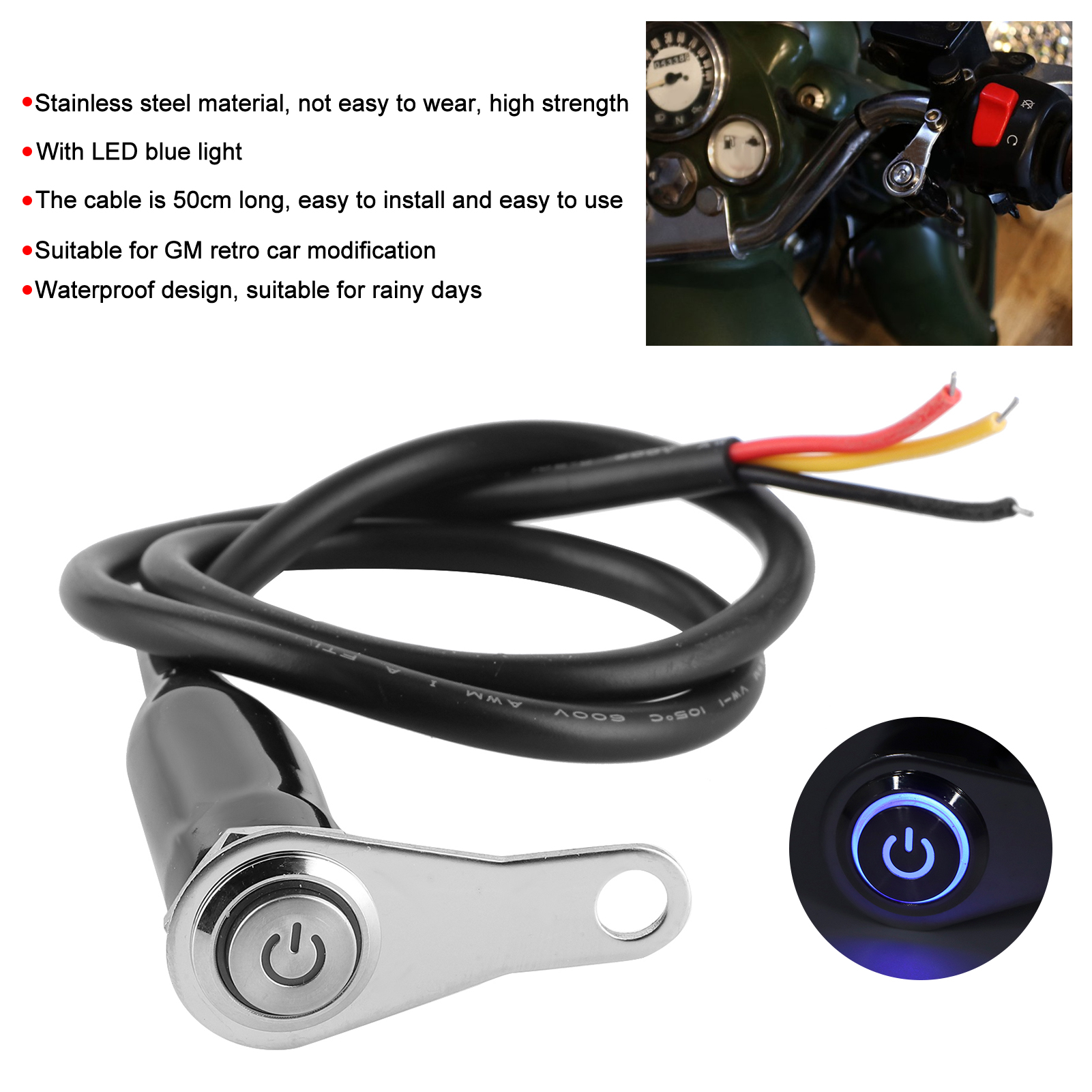 12-v-motorradkurbelschalter Aus Edelstahl Mit Led Und Knopf