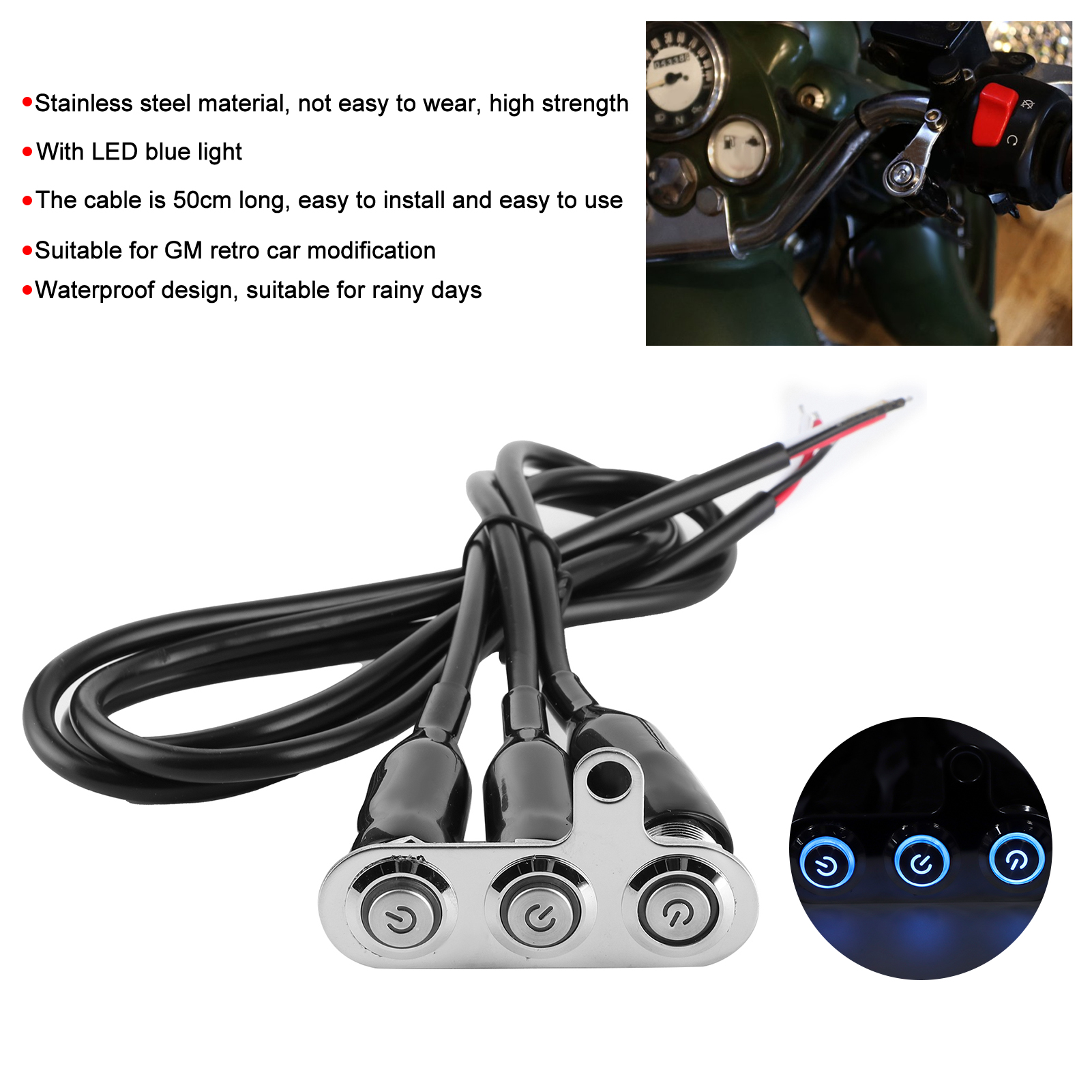 12v Edelstahl-gasgriffschalter Für Motorräder Mit Led Und 3 Bedienknöpfen Zur Modifizierung