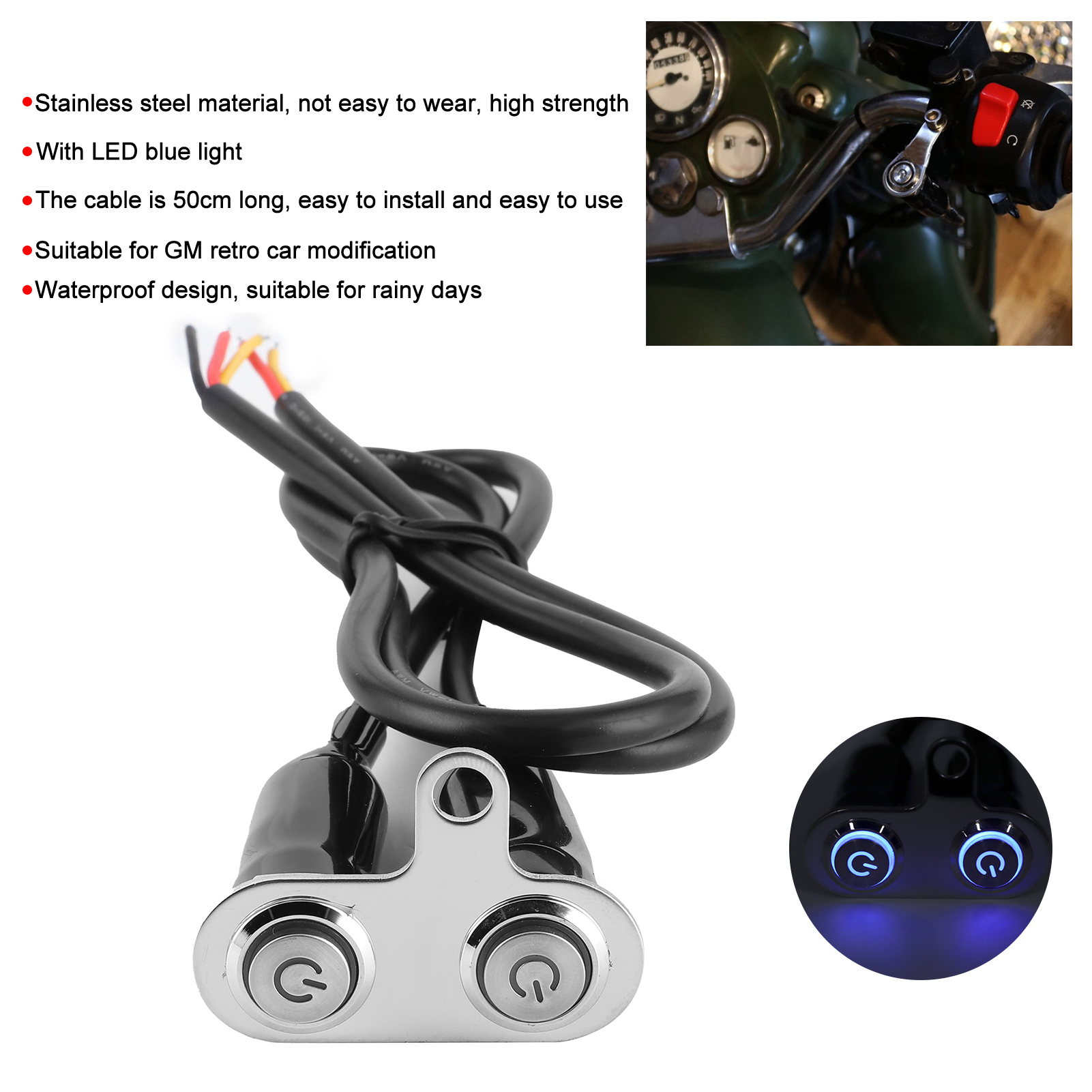 12v Edelstahl-motorradlenkerschalter Mit Led Und Doppelschalter