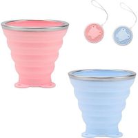 2 Faltbare Silikonbecher, 250 Ml, Mit Deckel Und Kordel, Wiederverwendbar, Rosa/blau, Ideal Für Reisen Und Büro
