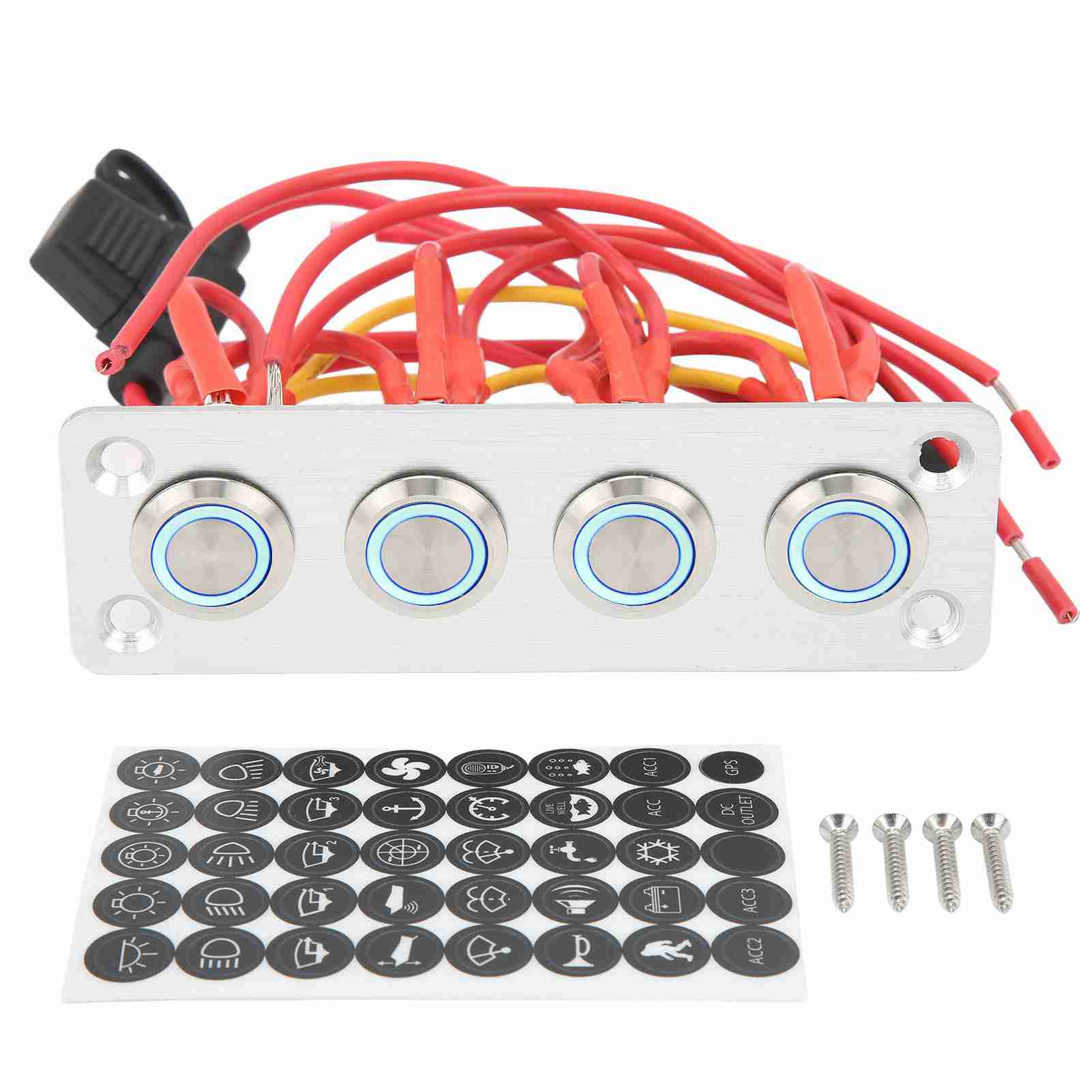 Wohnmobil-bedienfeld Mit 4 Tasten, Edelstahl, Blaue Beleuchtung, 12 V Dc 16 A - Universeller Steuerschalter Für Boote Und Wohnmobile