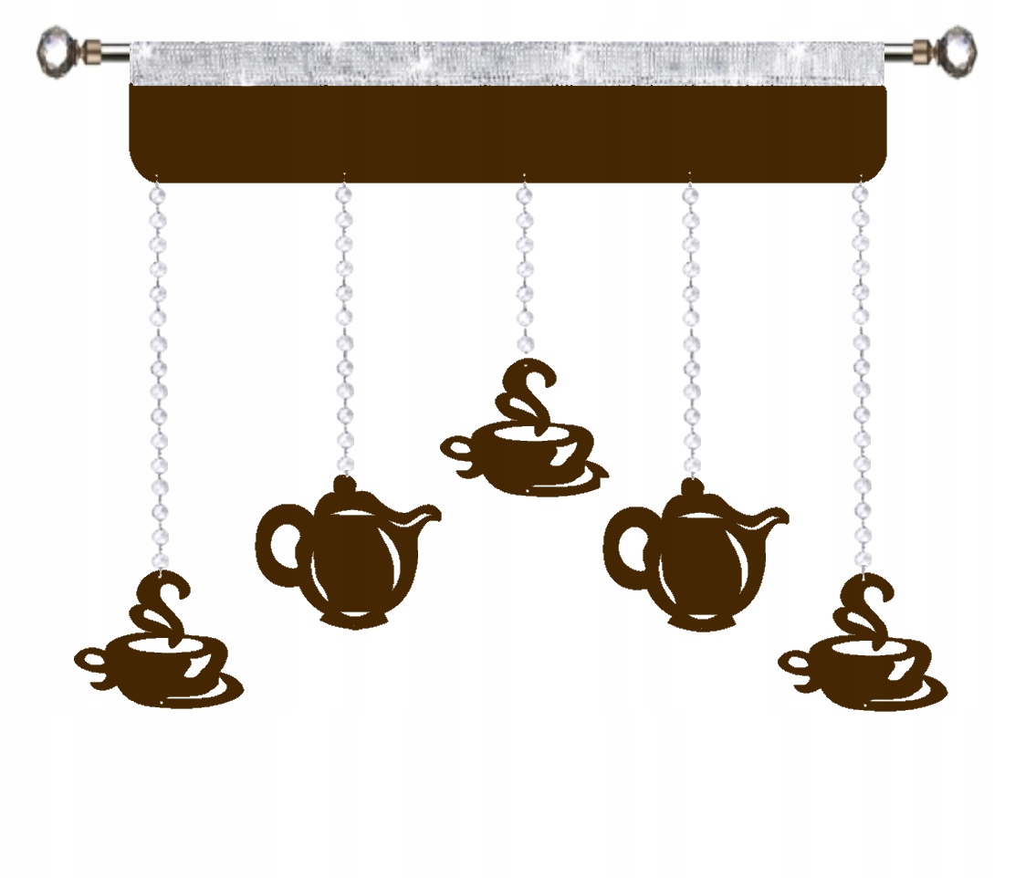 Küchengardine Mit Durchbrochenem Muster, Girlande, Glamouröser Stil, Kaffeetassen, Krüge, 90 Cm, Braun