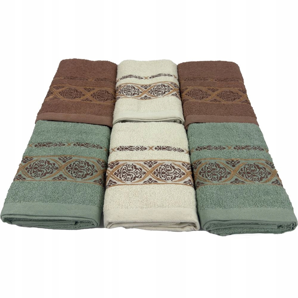 Jacaria Handtuchset – Muster 2b Mint, Ecru, Braun 70 X 140 Cm 6-teilig