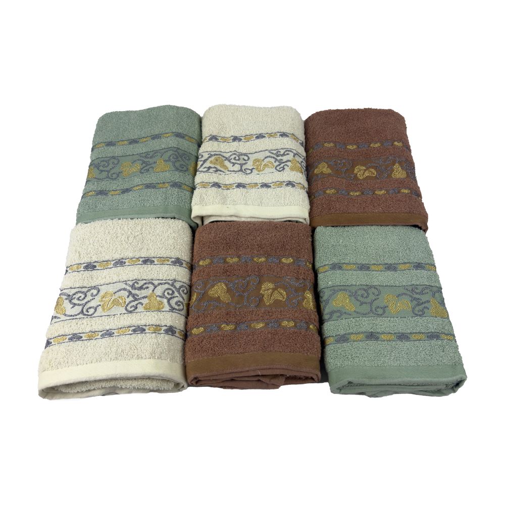 Jacaria Handtuchset – Muster 8a, Mint, Ecru, Braun, 50 X 100 Cm, 6-teilig