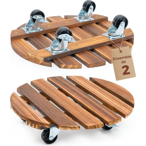 Pflanzenständer Mit Rollen, 2er-set Rollbare Pflanztabletts (30,5 Cm), Ständer Mit Schwenkbaren Und Feststellbaren Rollen, Tragkraft 100 Kg, Für Den Innen- Und Außenbereich, Dunkelbraun