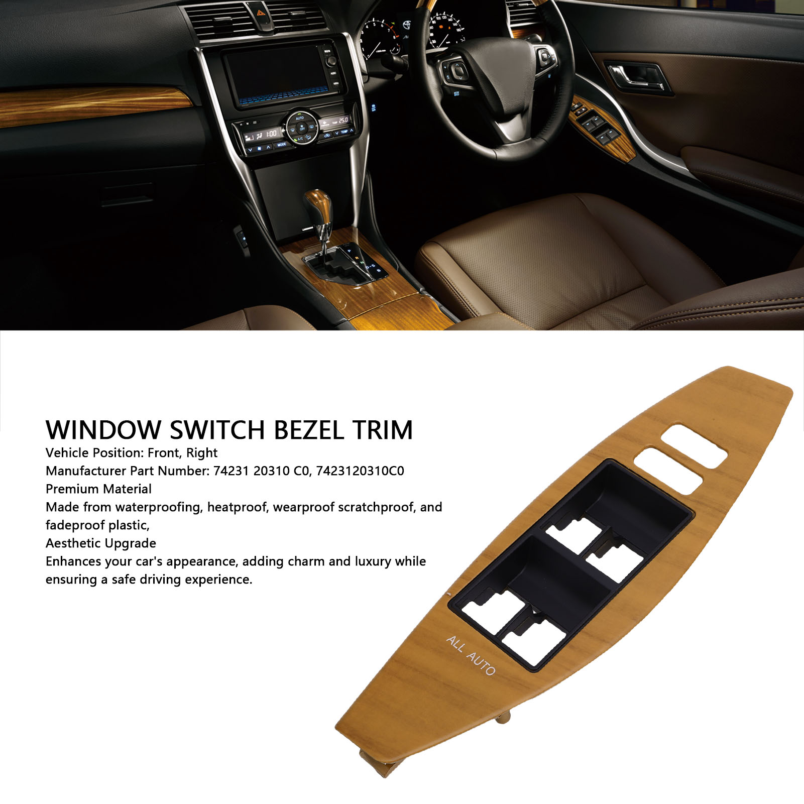 Fensterheberschalter-bedienfeld Rechts (fahrerseite) Für Allion 2007–2021, Oem-nr. 74231-20310-c0, Gelbe Holzoptik