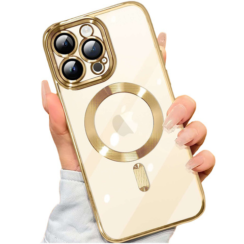 Magsafe Hülle Für Apple Iphone 14 Pro Max, Alogy Glamour Luxus-ringhülle, Gold Transparent