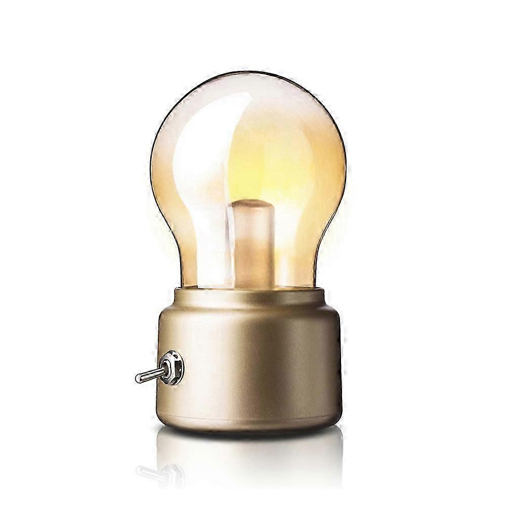 (goldene) Retro-nachttischlampe Mit Glühbirne, Kreatives, Per Usb Aufladbares Nachtlicht, Altmodische Led-tischlampe, Kleine Dekorative Glühbirnen-tischlampe Für Den Schlafzimmerschreibtisch [