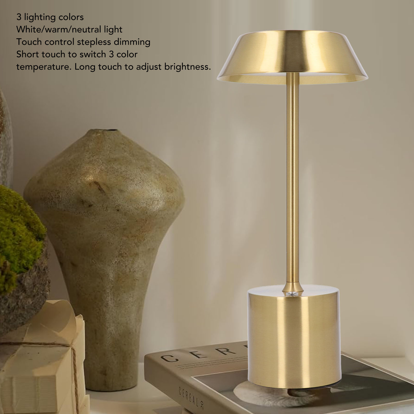Wiederaufladbare, Kabellose Led-stehlampe, Goldene Schreibtischlampe – 3 Farben, Touch-bedienung, Integrierter Akku, Für Restaurant, Garten, Camping, Bar