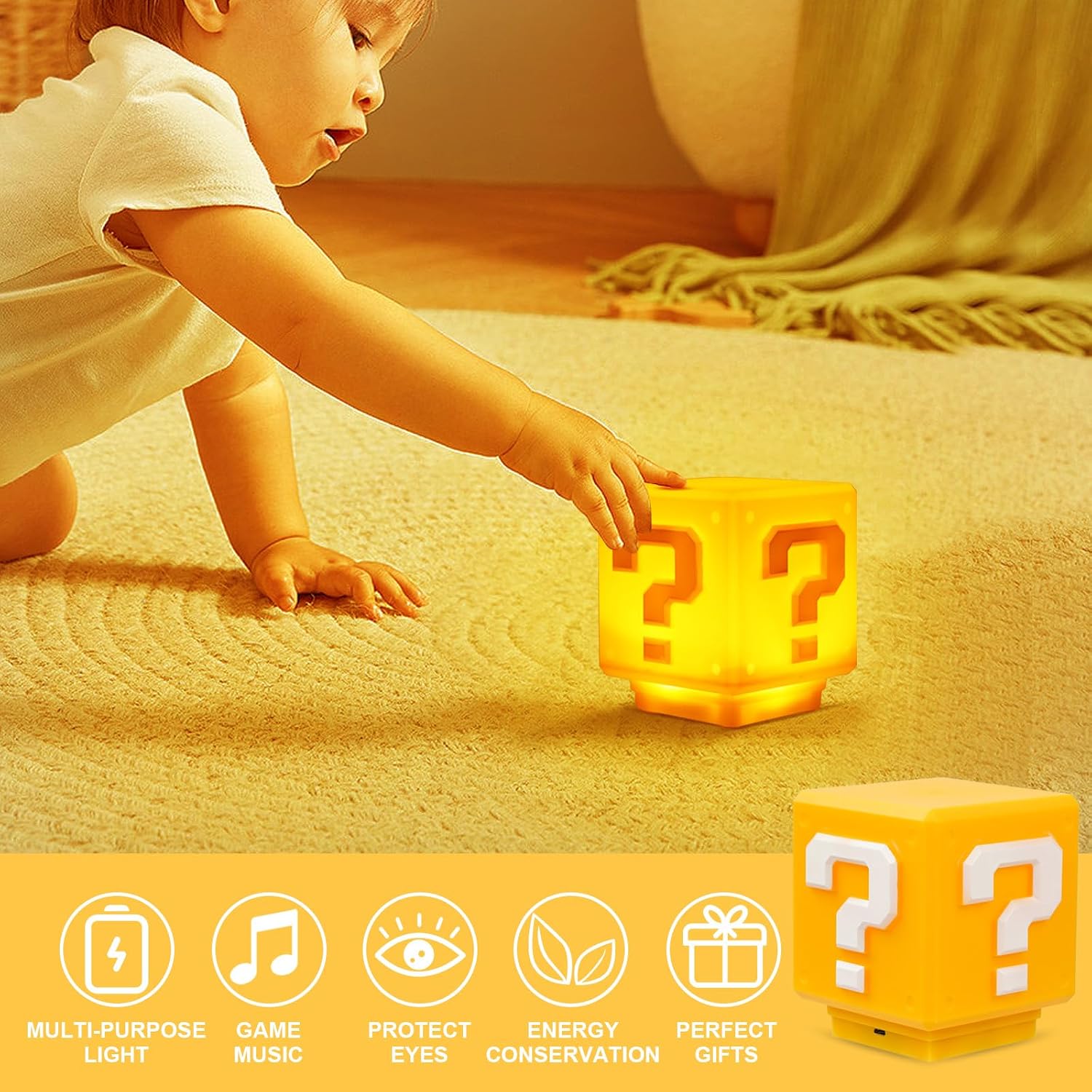 3d-bluetooth-nachtlicht, Stereo-fragezeichen, Led, Originalklang, Usb, Quadratischer Baustein, Berührungsschalter, Nachttischlampe, Retro-spielzeug Für Kinder, Dekoratives Geschenk