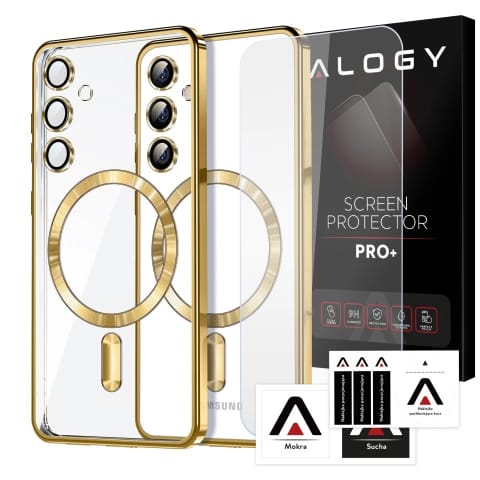 Samsung Galaxy S24 Fe Alogy Luxeshield™️ Glamour Luxury Ring Magsafe Hülle Mit Kameraabdeckung Gold + Gehärtetem Glas