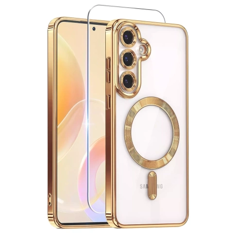 Samsung Galaxy S25 Alogy Luxeshield™️ Glamour Luxus-ringhülle Mit Kameraabdeckung Gold + Glas