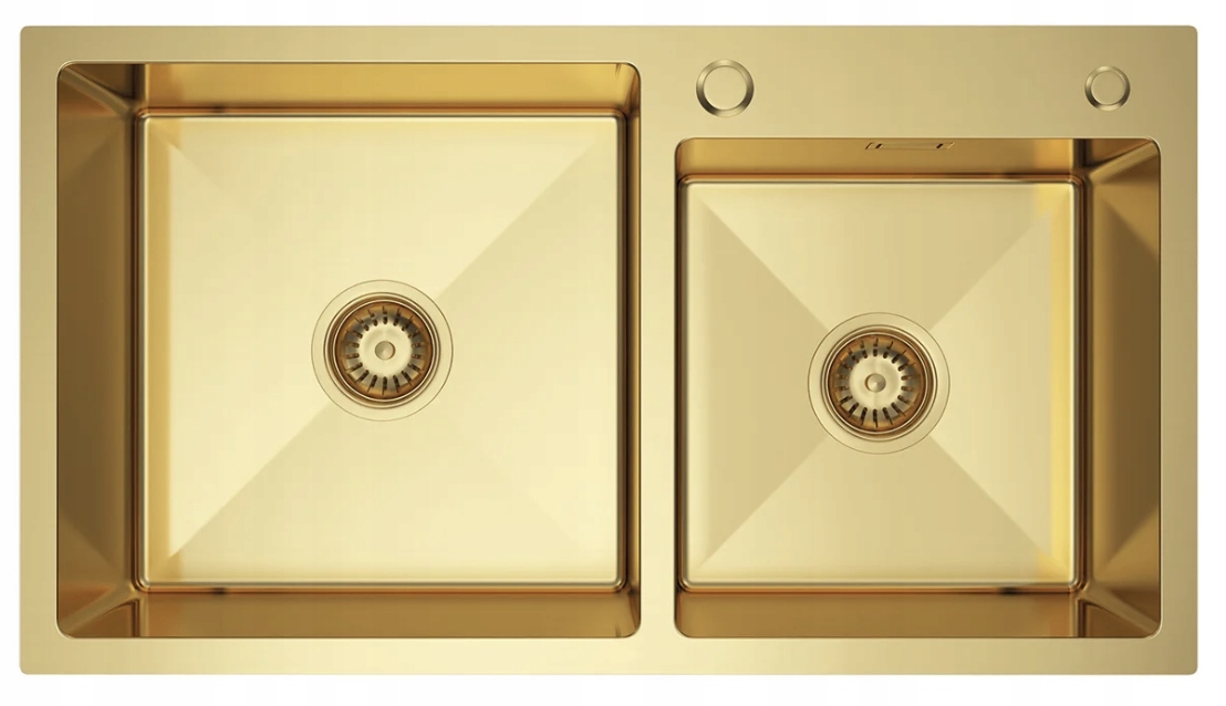 Nayes Doppelspülbecken 78x45, Edelstahl, Goldfarbene Pvd-beschichtung, Mit Wasserspender