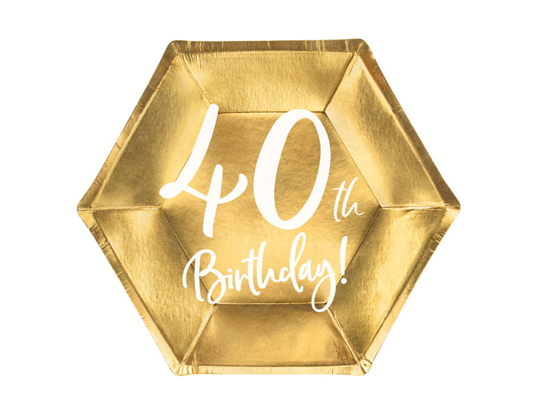 Partydeco Teller Zum 40. Geburtstag, Gold, 20 Cm, 1 Packung / 6 Stück