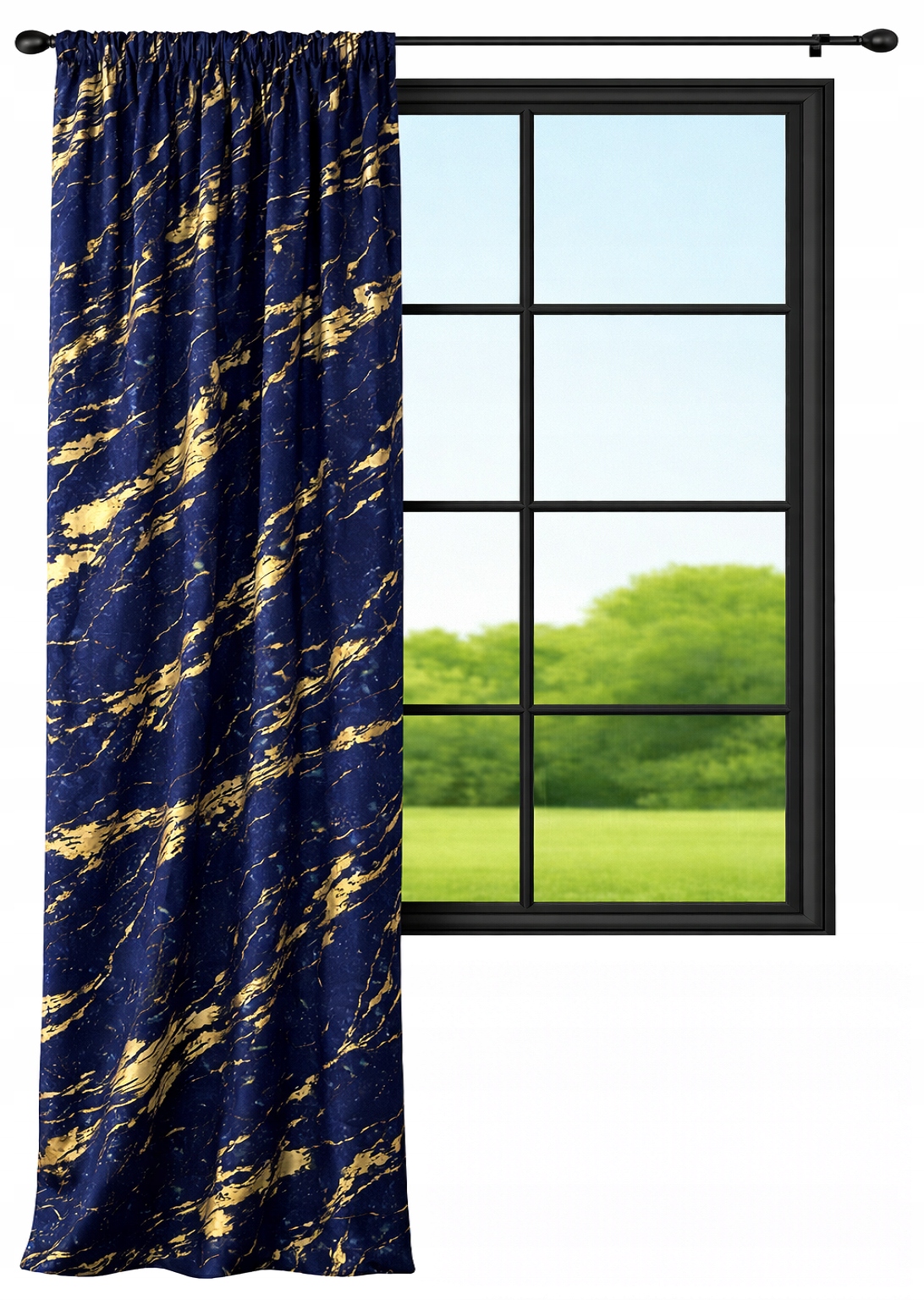 Fertiger Samtvorhang 140x240 Marmor Marineblau Mit Goldmuster