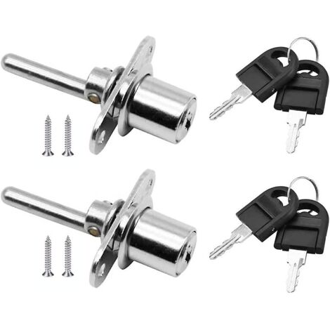Set Mit 2 Kolbenschlössern Für Schubladen- Und Möbeltüren, 16 Mm Durchmesser, 61 Mm Länge (silber)