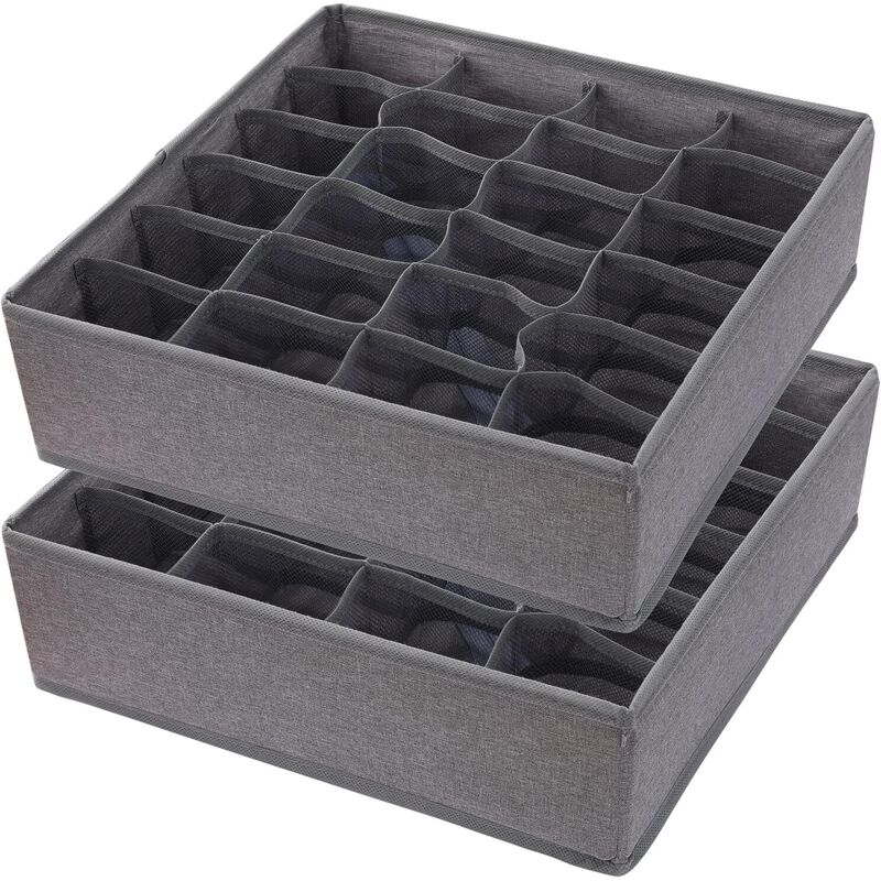 Set Aus 2 Schubladenorganisatoren Für Unterwäsche, 48 Fächer, Faltbar, Für Kleidung, Socken, Unterwäsche, Krawatten (24 + 24 Fächer, Grau)