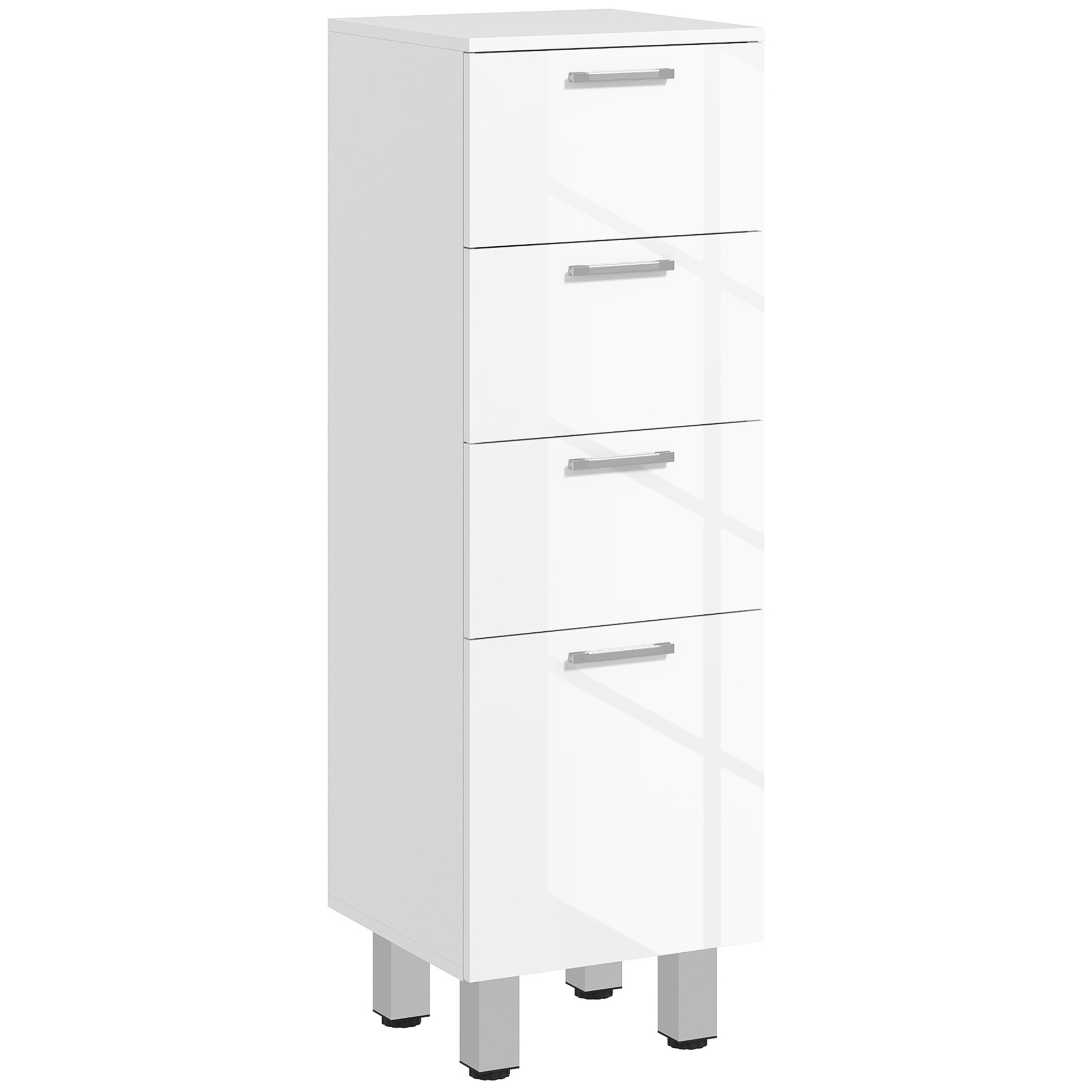 Badezimmerschrank, Badschrank, 4 Schubladen, Spanplatte, Glatt, Weiß