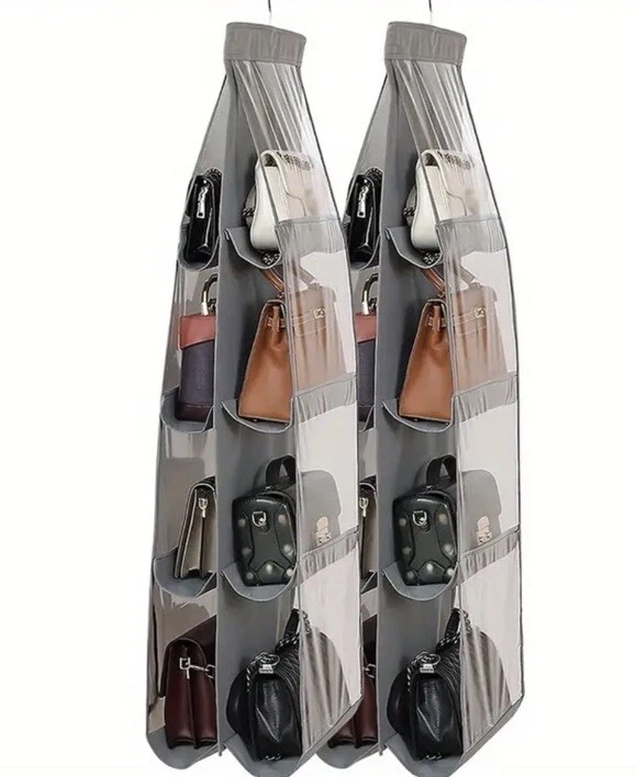Zweiteiliger Hänge-handtaschenorganizer Mit 8 Fächern, Transparenter Aufbewahrungsbeutel Zum Aufhängen, Organizer-tasche, Platzsparender Kleiderschrank-/schrankorganizer (schwarz).