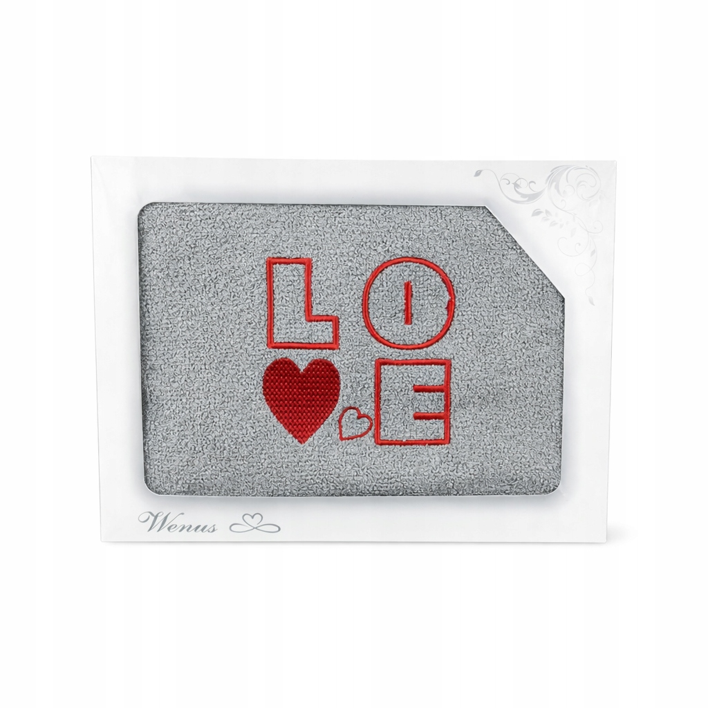 Graues Baumwollhandtuch Mit „love“-stickerei, Geschenkbox
