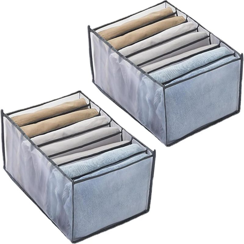 Set Aus 2 Faltbaren Aufbewahrungsboxen Mit Schubladen Für Kleidung, Jeans, Hosen, Leggings, T-shirts - 7 Fächer (grau)