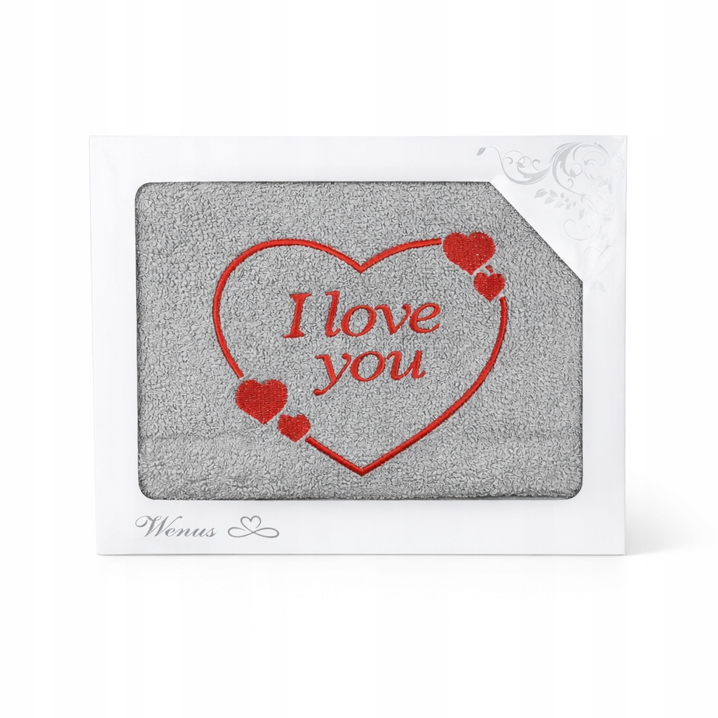 Graues Baumwollhandtuch Mit „ich Liebe Dich“-stickerei, Tolle Geschenkidee