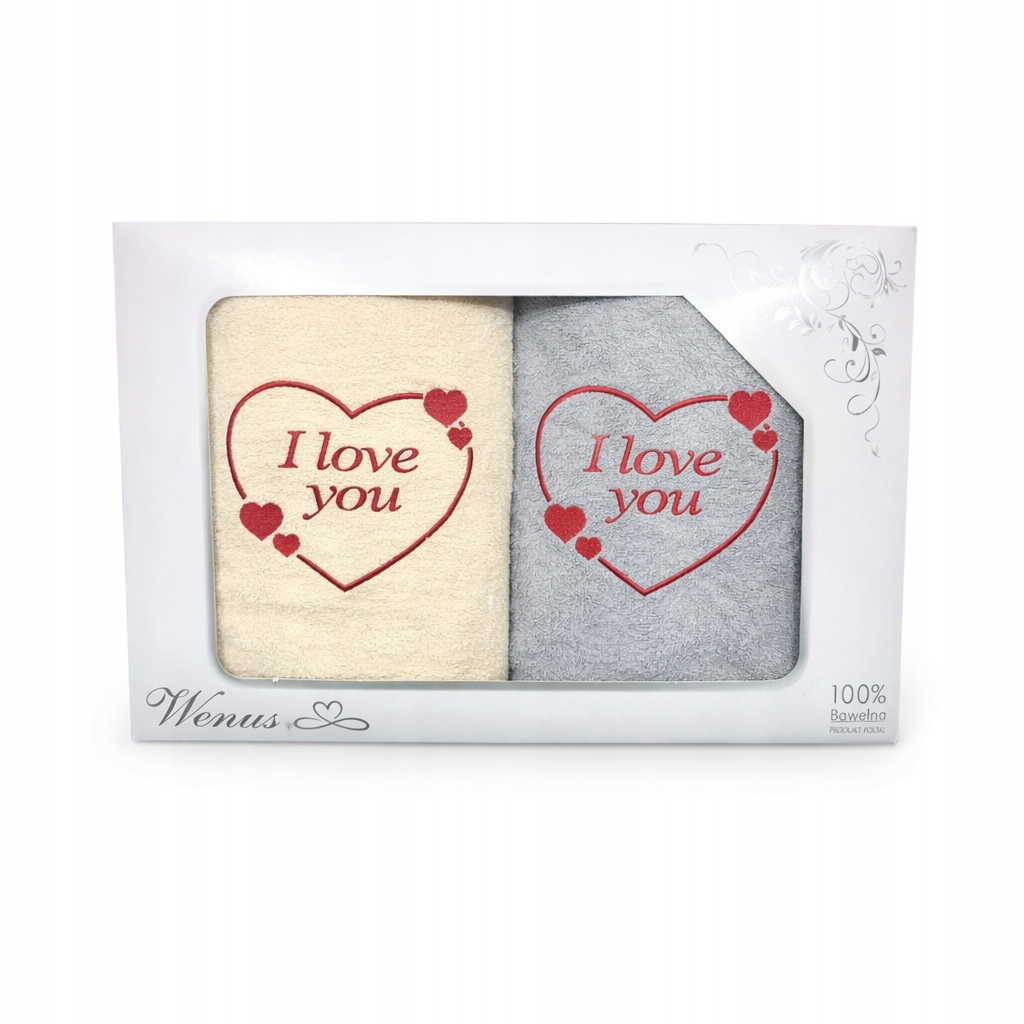 Handtuchset Mit „ich Liebe Dich“-stickerei, 50 X 100 Cm, Ecru, Grau