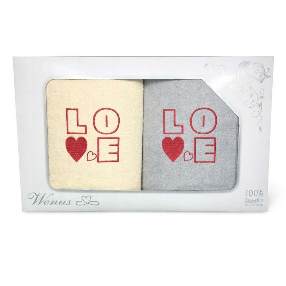 Handtuchset Mit „love“-stickerei, 50 X 100 Cm, Ecru, Grau