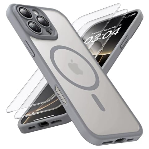 3-in-1-set: Hybrid-schutzhülle + 2x Panzerglas Für Apple Iphone 16 Pro Max. Hybrid-magsafe-schutzhülle Mit Linsenschutz. Alogy 3-in-1-hüllen-set, Titangrau.