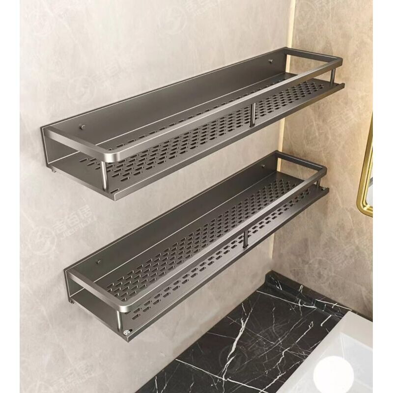 Wandmontiertes Gewürzregal Aus Grauem Aluminium, 30 X 12 X 4 Cm – 2 Stück, Küchenaufbewahrung Ohne Bohren, Modernes Und Kompaktes Design