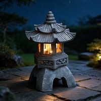 Japanische Harzlaterne – Solar-led-beleuchtung – Grauer Pagodenstil – 24 Cm – Wetter- Und Uv-beständig – Dekoration Für Zen-gärten